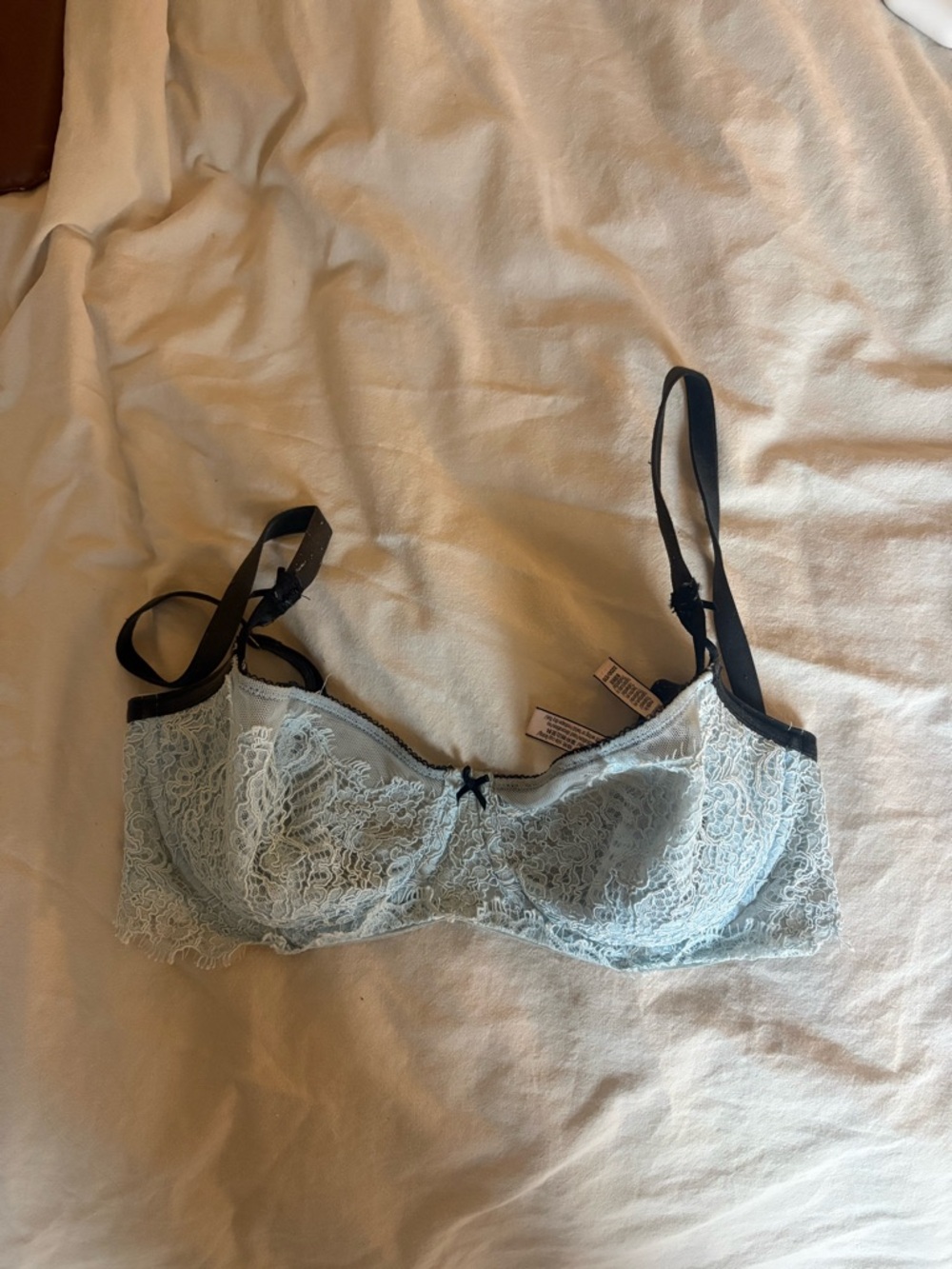 Victoria's Secret Light Blue Lace Bra with Black Trim